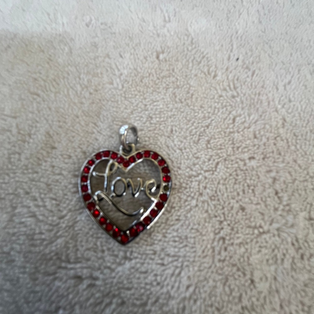 Silver Tone Red Rhinestone Love‎ Heart Pendant Charm Romantic Jewelry
